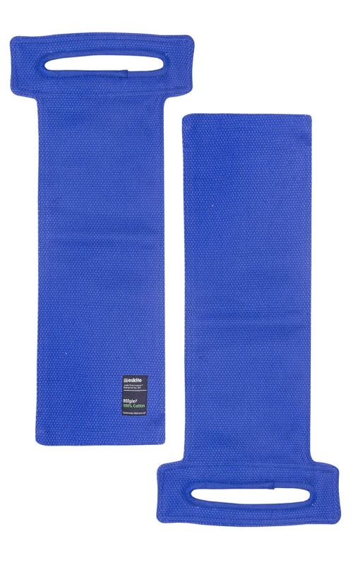 Vista frontal do Moskito Judo Grip Trainer azul com 65 cm de comprimento e alça