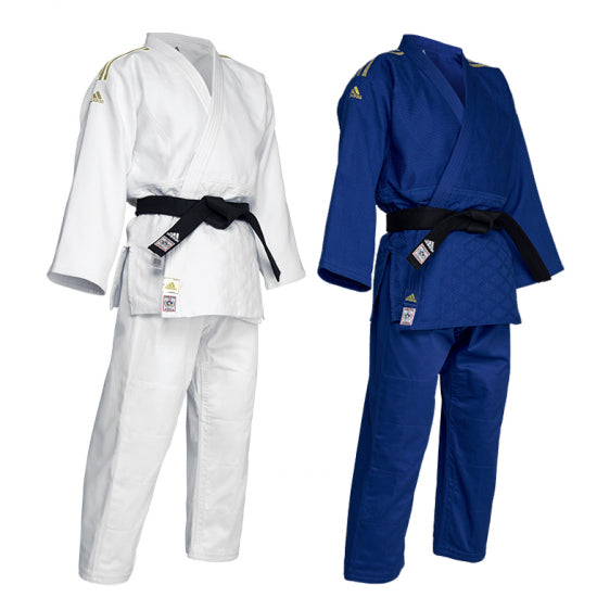 Judogi Adidas J730 IJF Champion III con strisce oro bianco