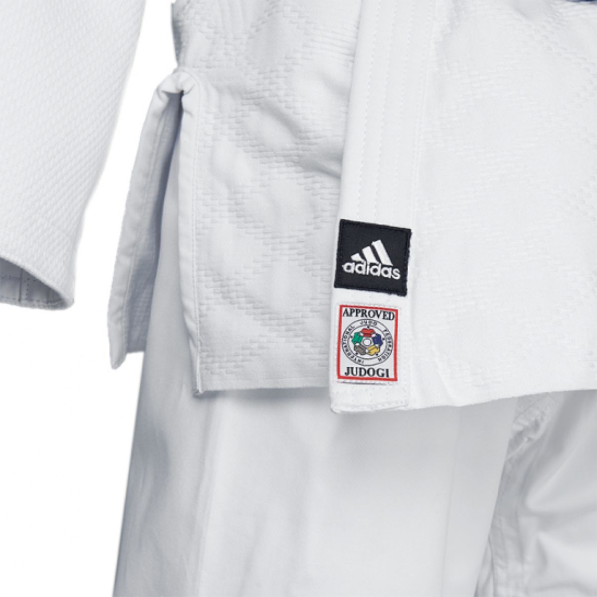 Judogi Adidas omologato IJF bianco Champion III con strisce nere