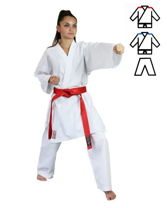 Set Karategi Itaki Competition con doppia giacca ricami rosso e blu