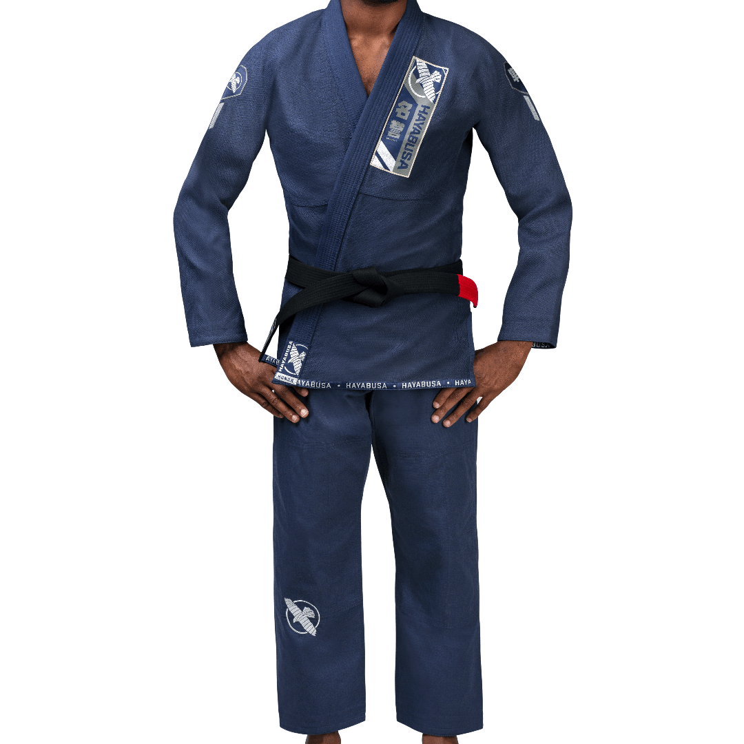 Vedere frontală a chimonoului Jiu Jitsu Hayabusa Ascend Lightweight bleumarin
