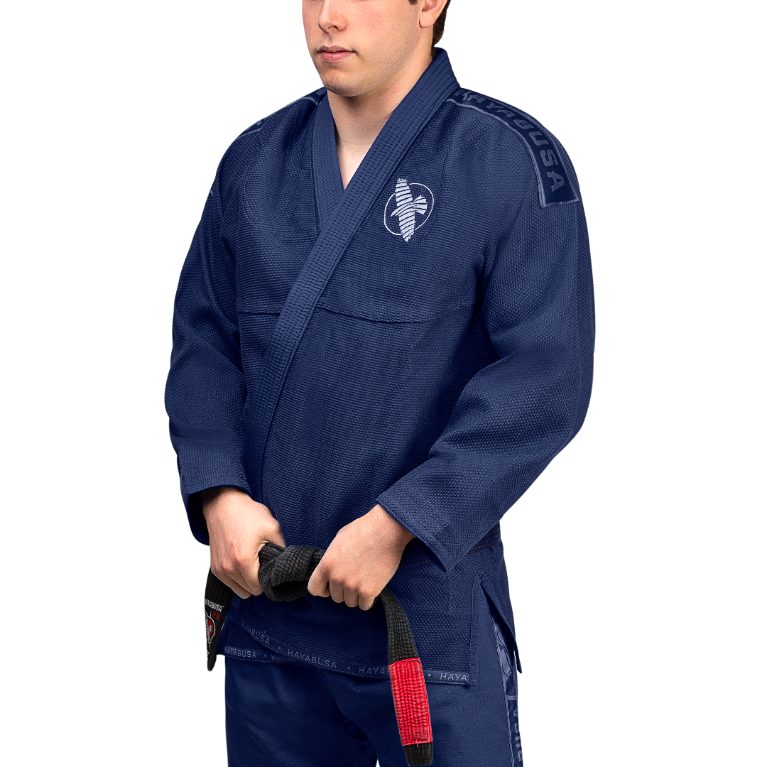 Vista frontale del kimono BJJ Hayabusa Lightweight blu navy