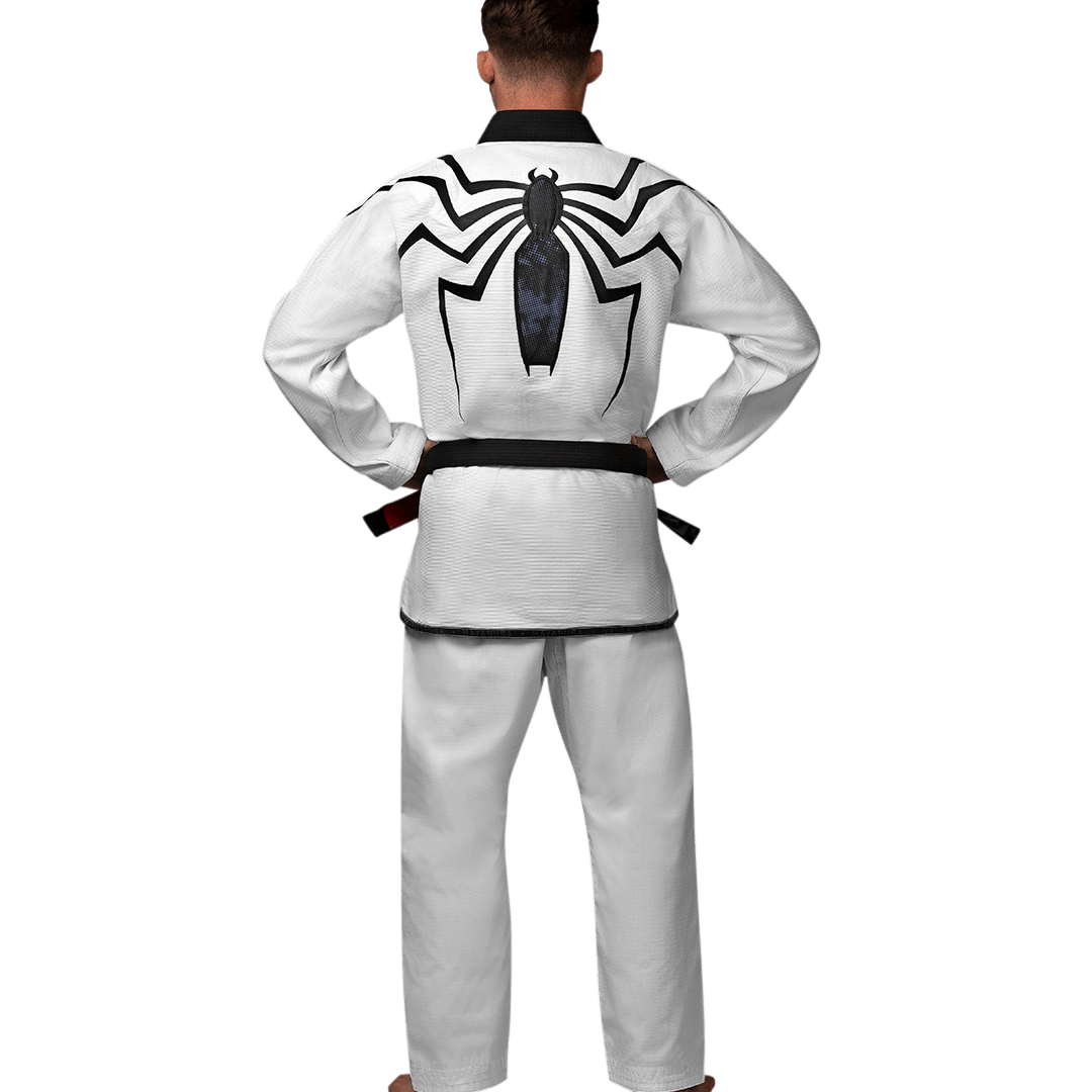 Retro del kimono Jiu Jitsu Gi Marvel Venom che mostra il taglio ergonomico e la qualità delle cuciture rinforzate