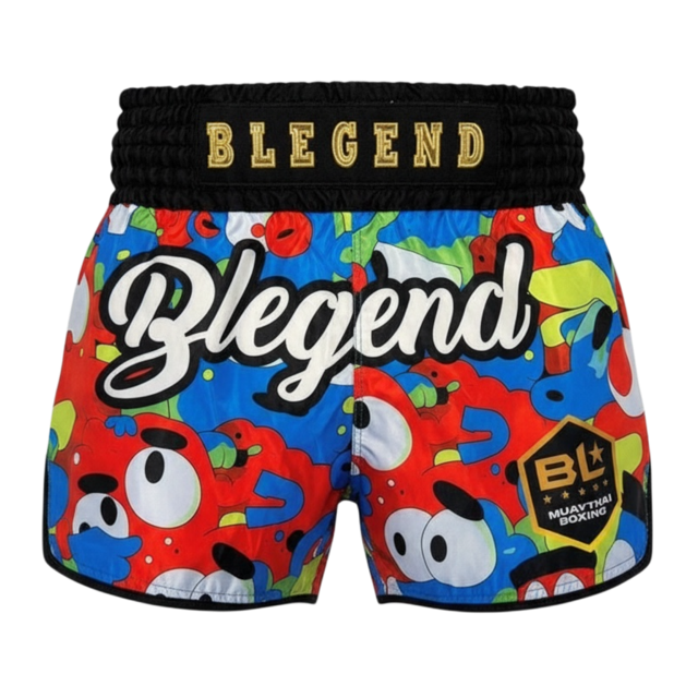 B LEGEND kick thai shorts för barn med färgglad tecknad grafik.
