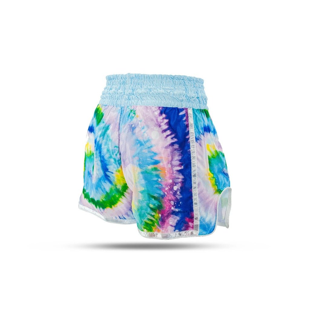 Pantaloncini Muay Thai BOOSTER Swing - Celeste/Bianco - Grafica Sublimata - Fight Club Store