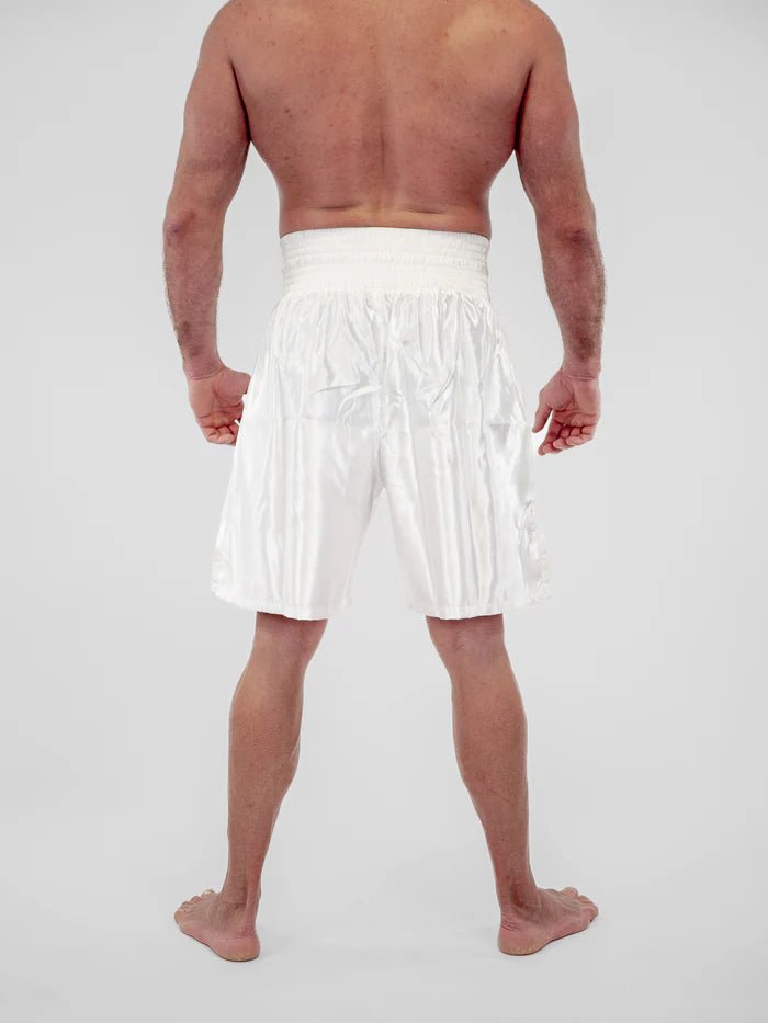 Bakifrån Pro Line boxningsshorts vita traditionella långa snitt