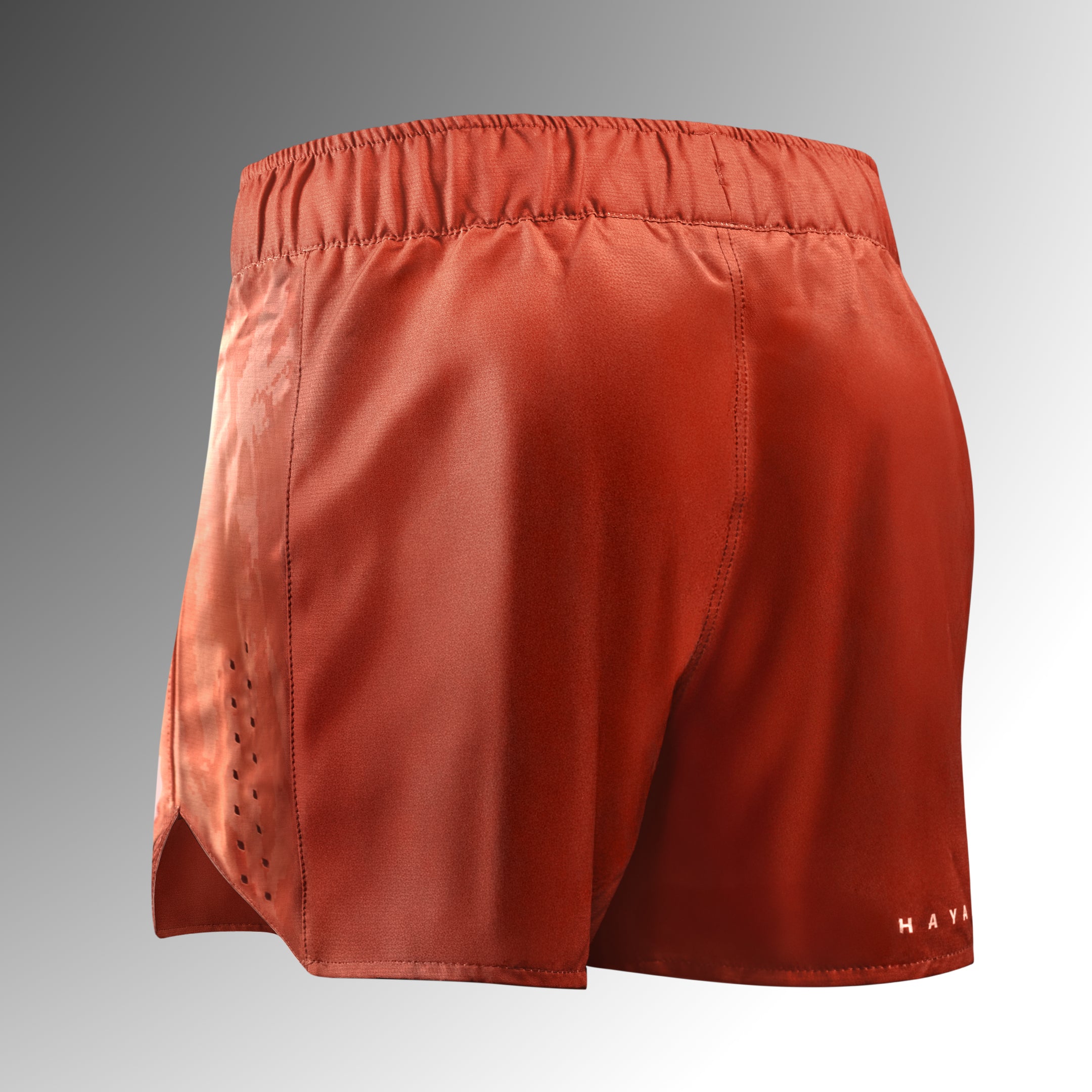 Vista posteriore dei pantaloncini Hayabusa Apex arancioni, cuciture piatte rinforzate per una durata superiore