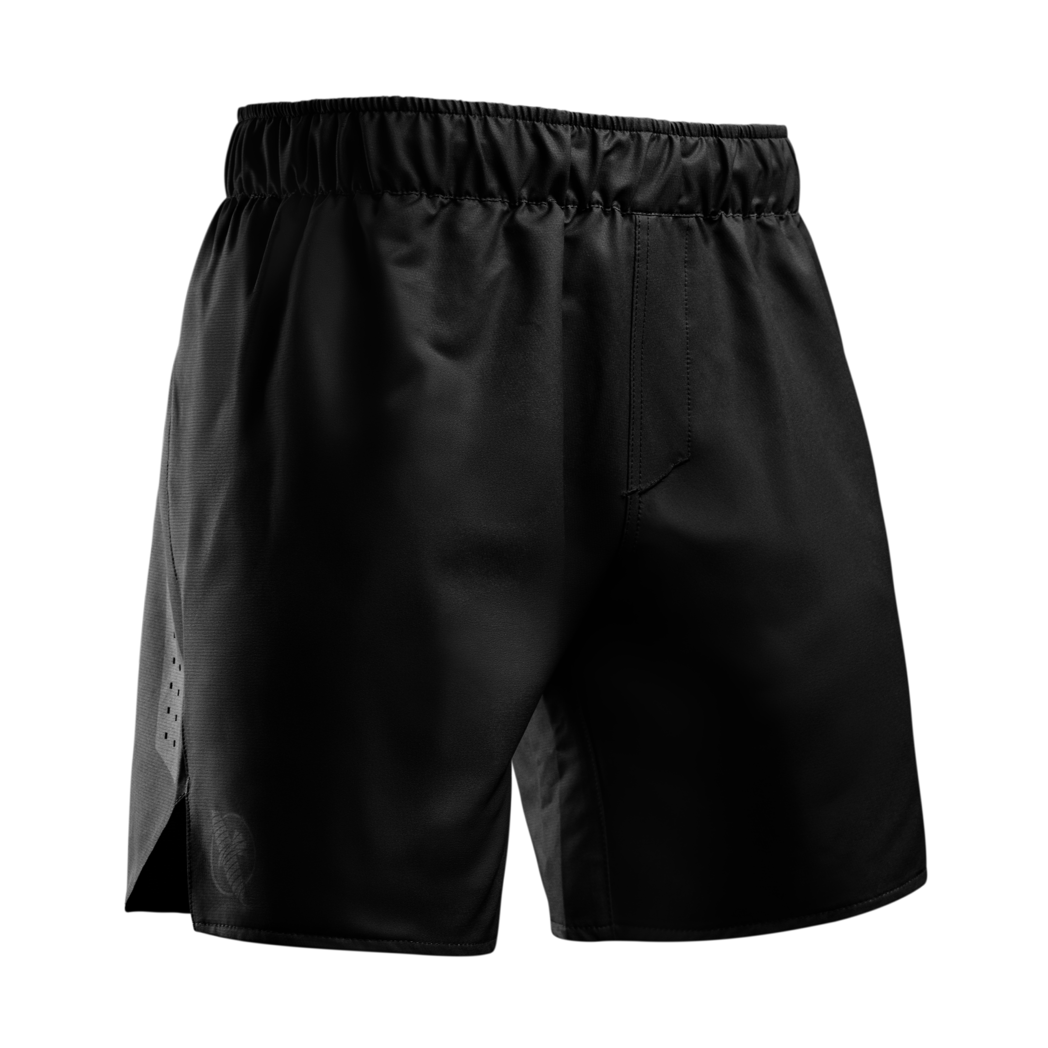 Vista frontale dei pantaloncini grappling Hayabusa Core neri, tessuto ultra-leggero e girovita adattivo