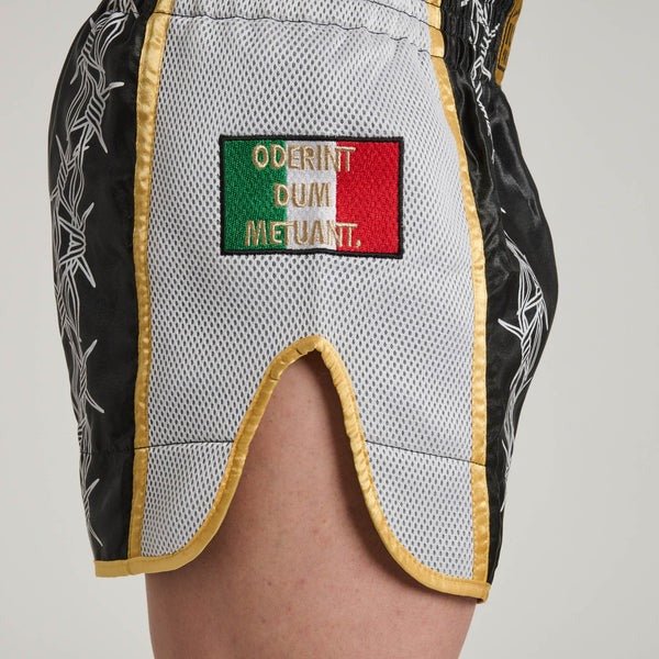 pantaloni scurți-kick-thai-lion-x-iuter-detaliu-steagul-sârmă-ghimpată