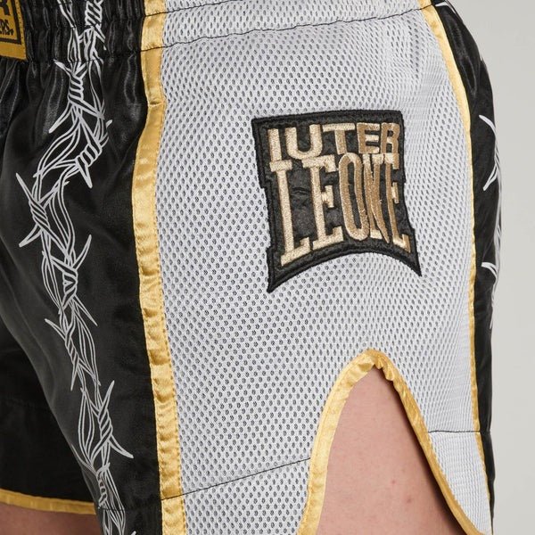 pantaloni scurți-kick-thai-leone-x-iuter-detaliu-sârmă-ghimpată-logo