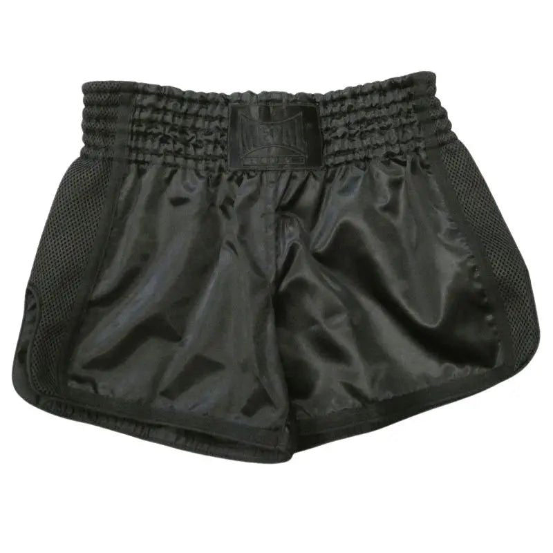 Vista Frontal Principal Pantalones Cortos Kickboxing Patada Boxeo Metal Extrem Negro
