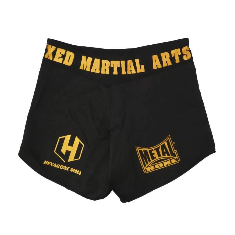 Vista frontale principale pantaloncini MMA donna Metal Boxe Hexagon neri