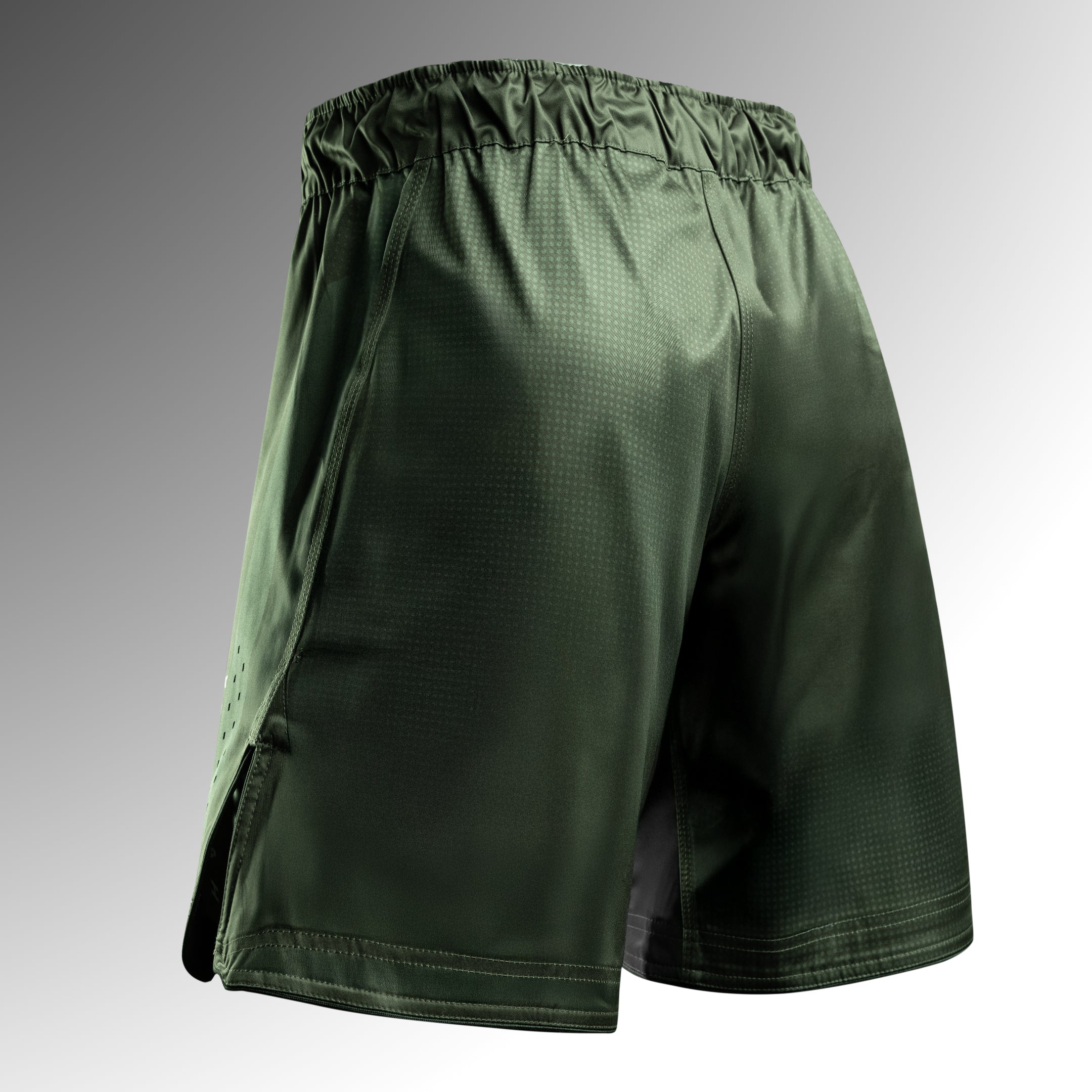 Vista posteriore dei pantaloncini MMA Hayabusa Core Full-Length verdi, design resistente per allenamenti intensi