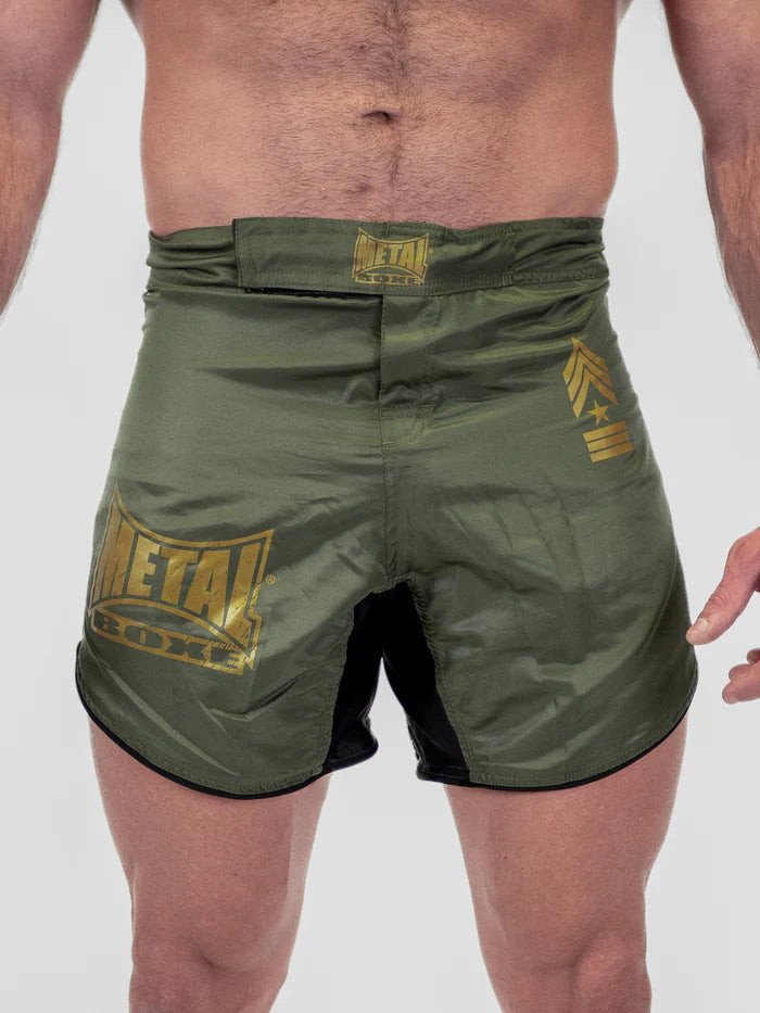 Vista frontale principale pantaloncini MMA Metal Boxe Military verde khaki