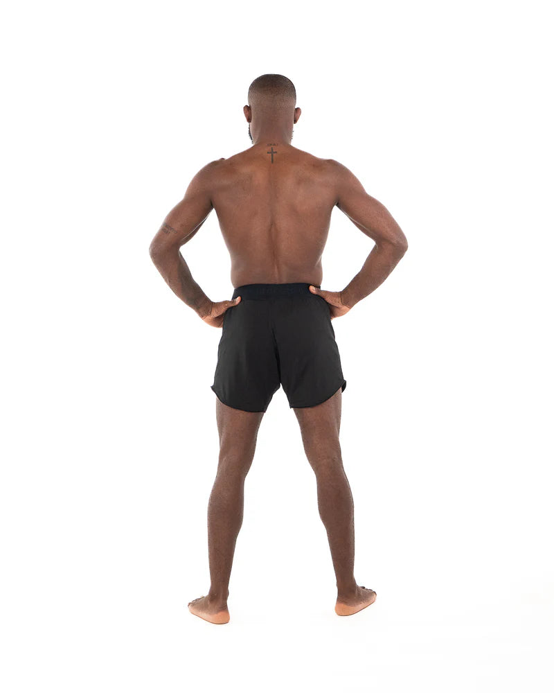 Vista posteriore pantaloncini MMA Metal Boxe neri chiusura elastica comfort