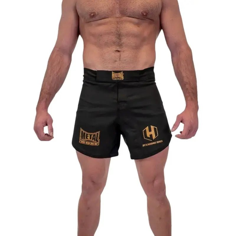 Vista frontal principal Shorts masculino MMA Metal Boxing SPE Hexagon preto