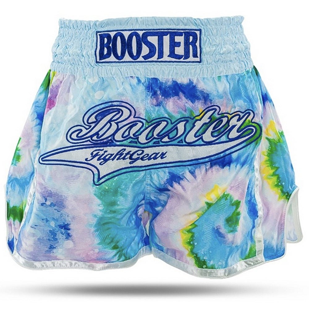 Pantaloncini Muay Thai BOOSTER Swing - Celeste/Bianco - Grafica Sublimata - Fight Club Store