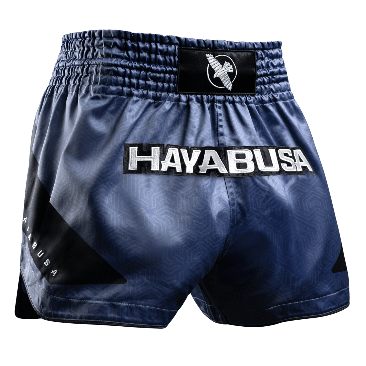 Muay Thai Hayabusa Core blå shorts sedda framifrån i satintyg