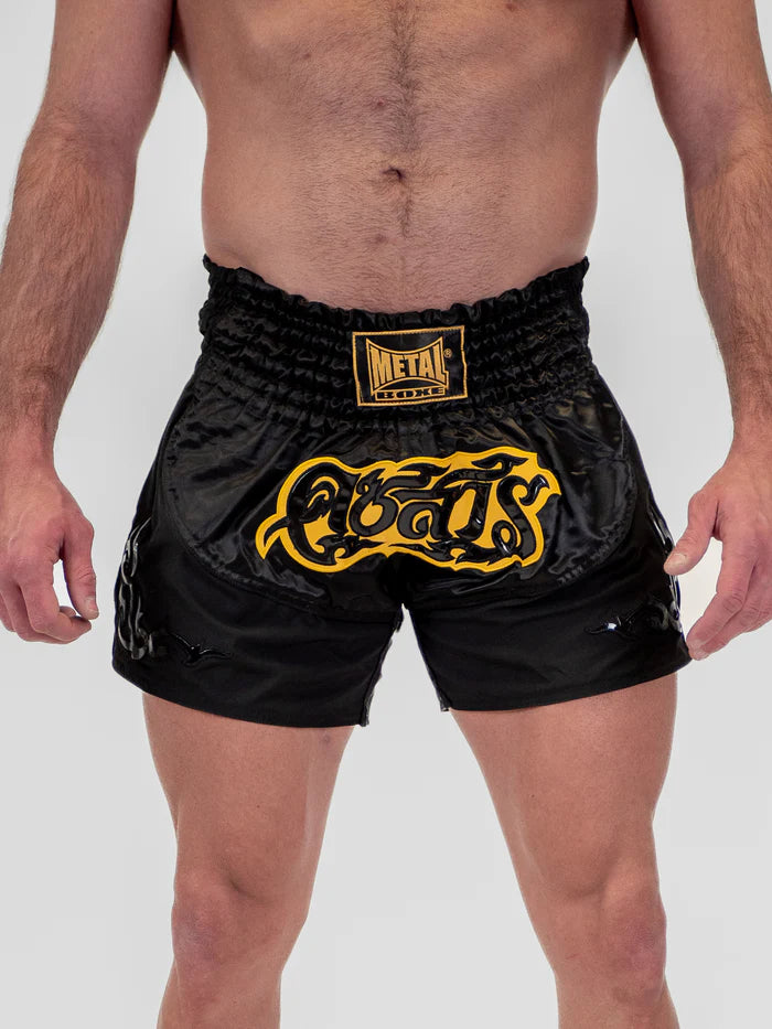 Vista frontale principale pantaloncini Muay Thai uomo Metal Boxe Lumpinee nero
