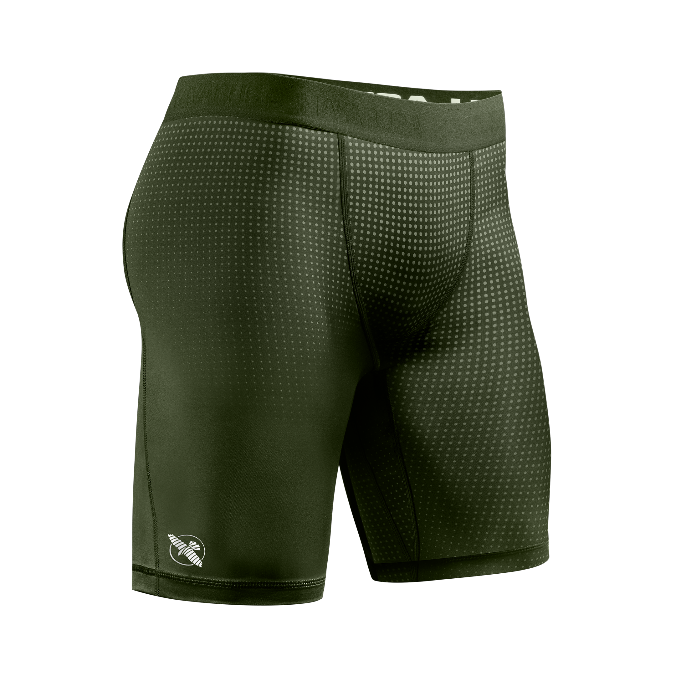 Vista frontale dei pantaloncini Vale Tudo Hayabusa Core verdi, protezione traspirante per il training