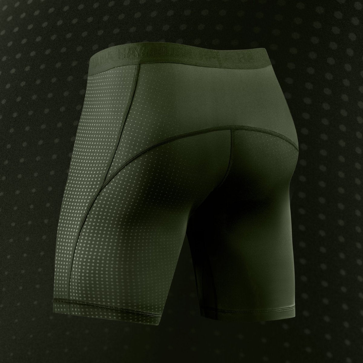 Vedere din spate a pantalonilor scurți verzi Hayabusa Core, design minimalist și funcțional