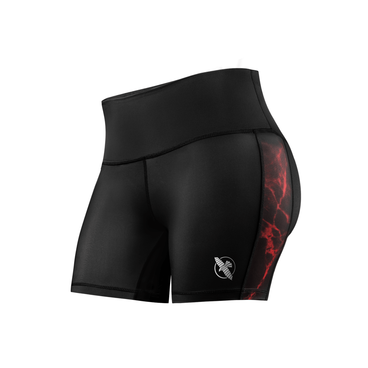 Vedere frontală a pantalonilor negri Vale Tudo UFC BJJ pentru damă, cu detalii roșii