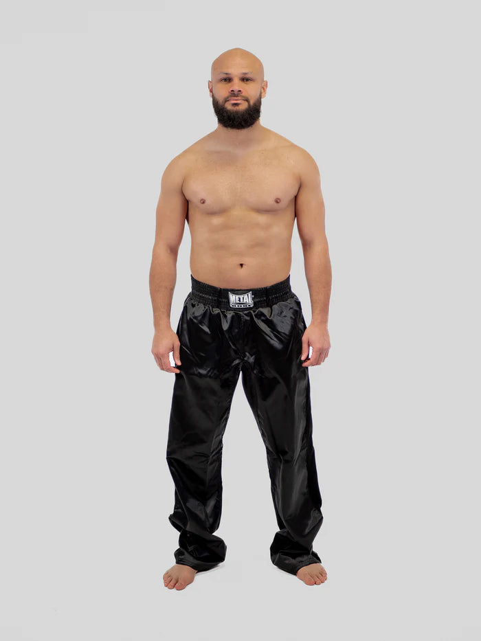 Vista frontale principale pantaloni Full Contact Metal Boxe Prima neri per bambini in satin