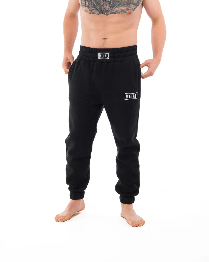 Vista frontale pantaloni della tuta Metal Boxe neri misto cotone pesante 350 gr