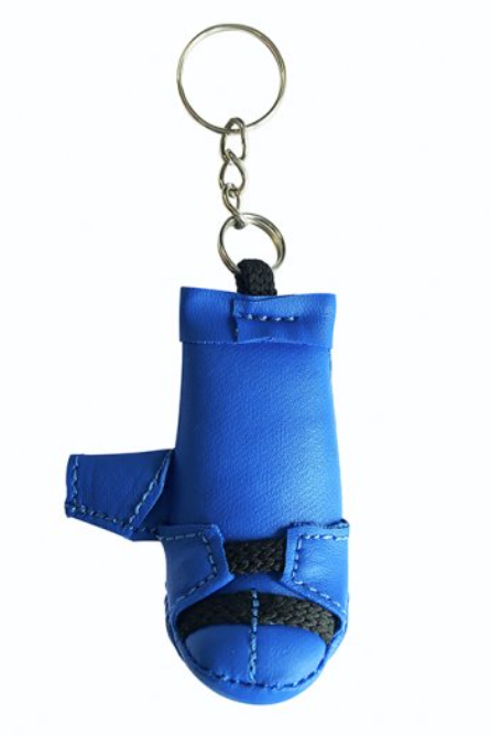 portachiavi con anello in metallo a forma di guantino da kumite blu.Con pollice