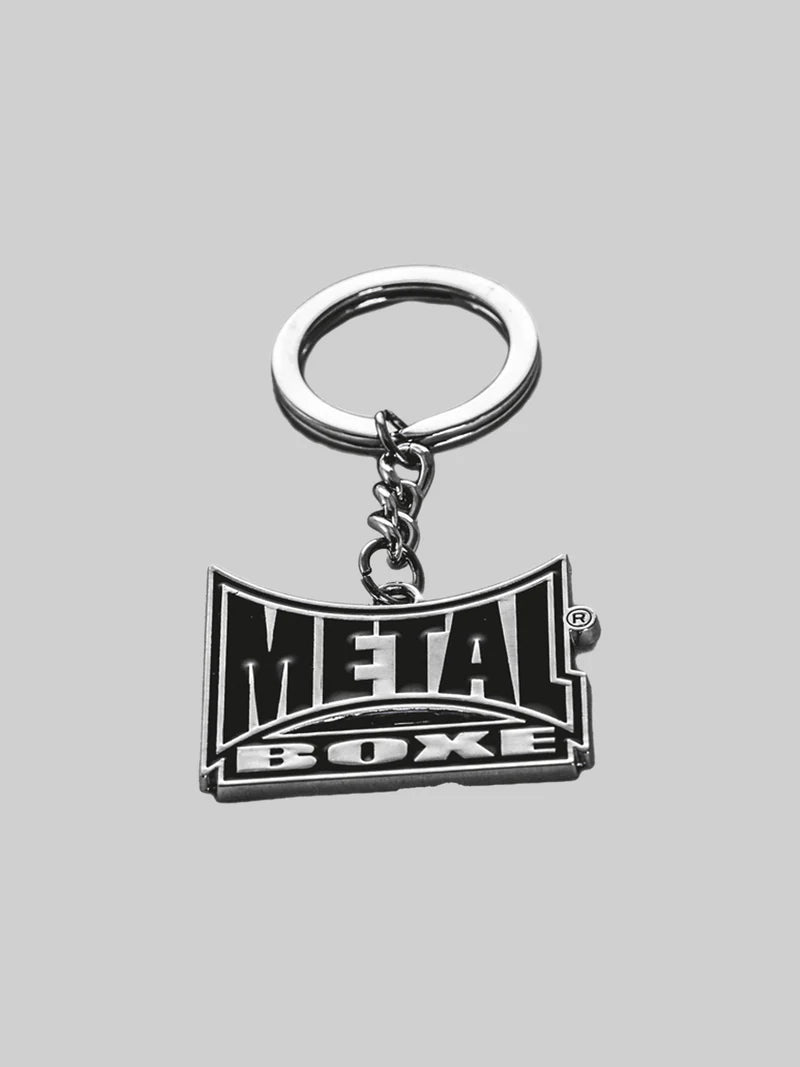 Portachiavi in acciaio Metal Boxe con logo inciso, vista frontale