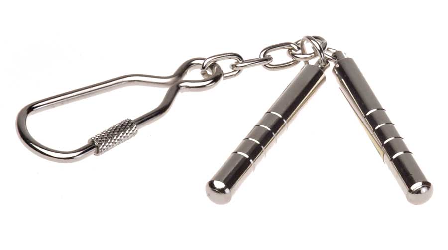 Martial Arts Keychain in the Shape of Sai and Nunchaku Made of Metal