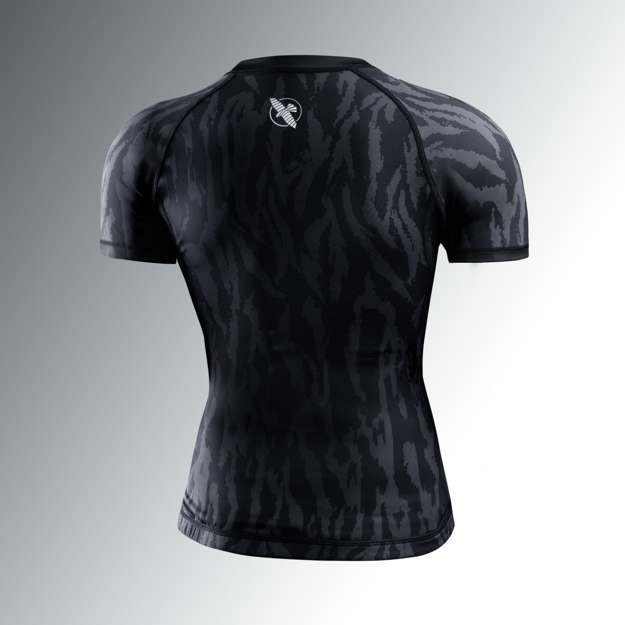 Vista posteriore della rashguard donna Hayabusa Apex nera, materiale traspirante e antiscivolo