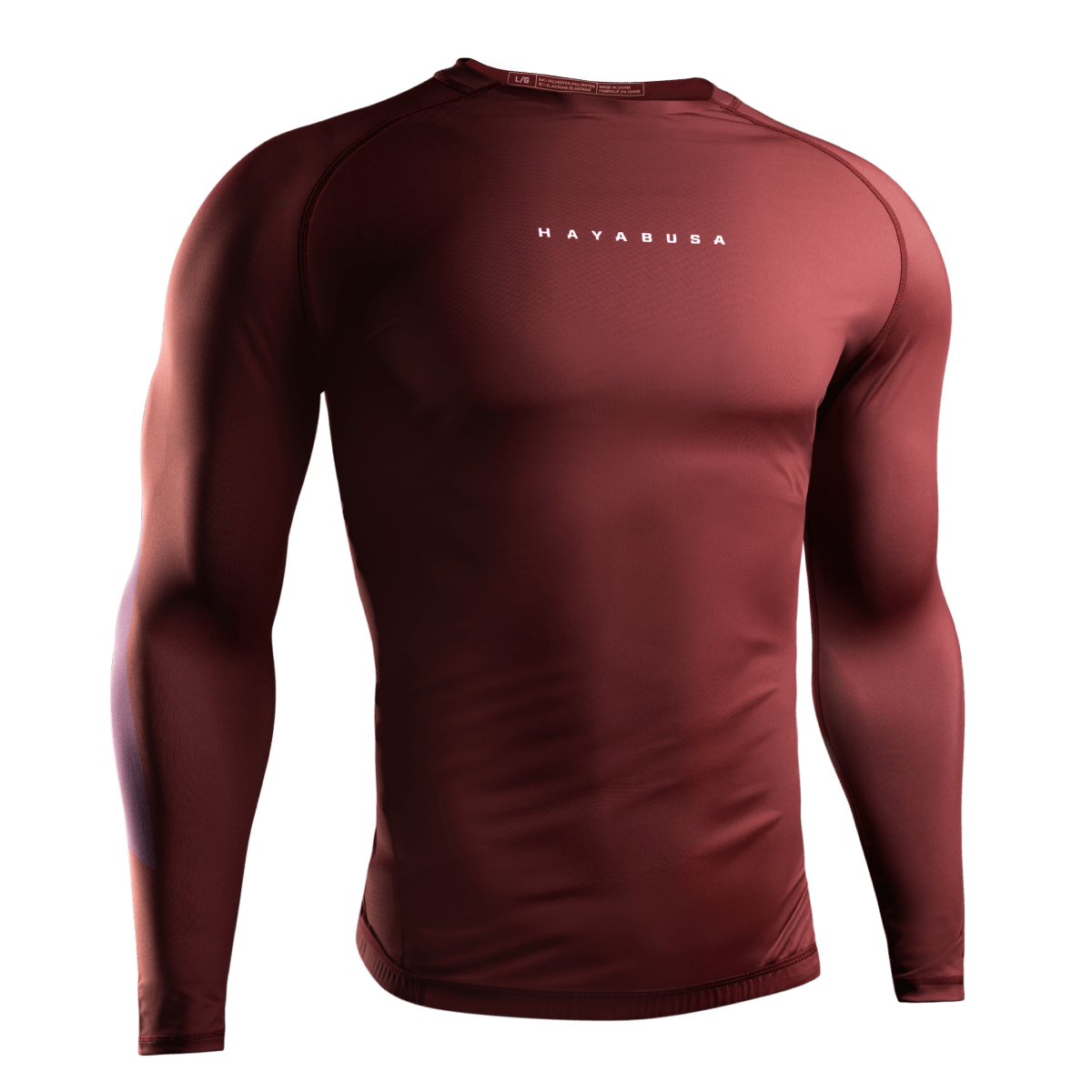Front view of the red Hayabusa Core rashguard, optimal protection against tatami abrasions