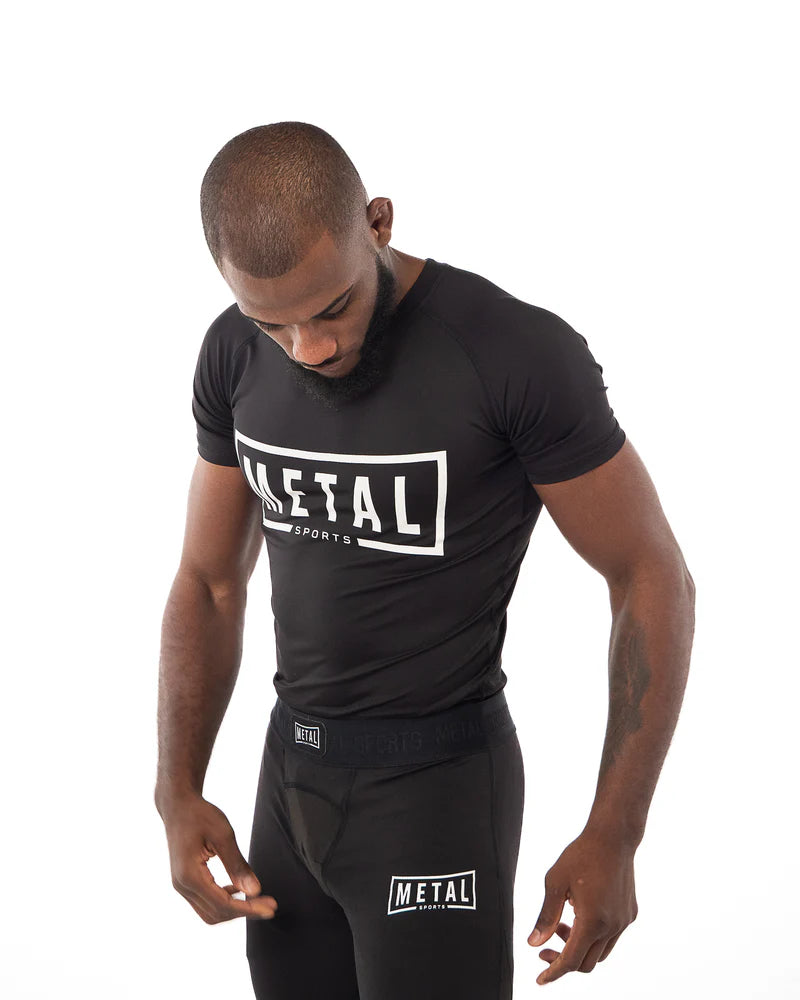 Vista frontale principale rashguard Metal Boxe nera maglia compressione MMA e grappling