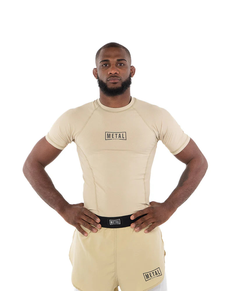 Vista frontale principale rashguard performance Metal Boxe beige collezione Metal Sports