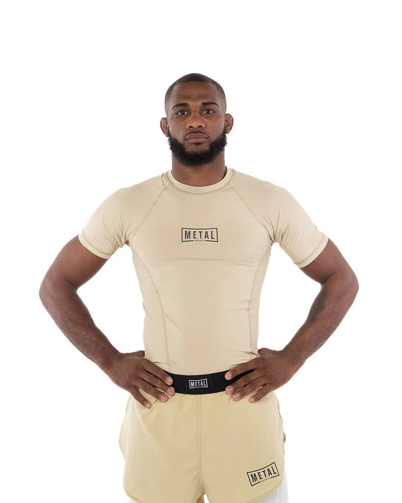 Belangrijkste vooraanzicht rashguard-prestaties Metal Boxing beige Metal Sports-collectie