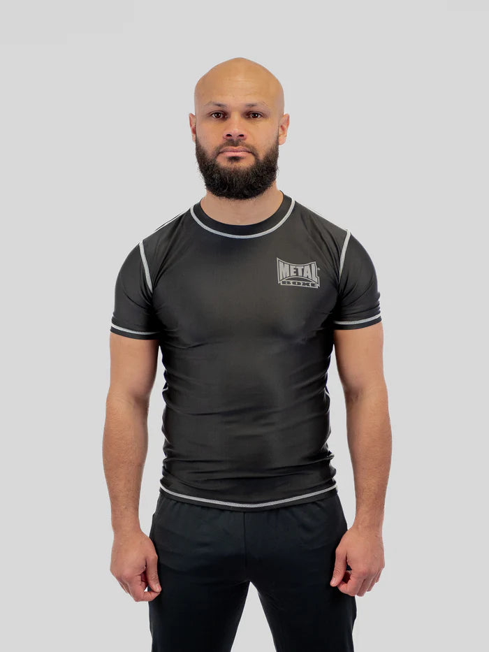 Vista frontale principale rashguard uomo Metal Boxe nera maglia tecnica compressione