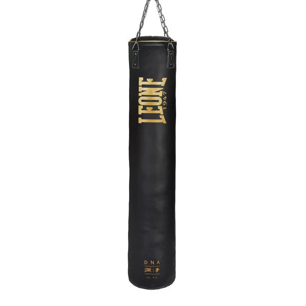Czarny worek treningowy i kickboxingowy Leone DNA 55kg z łańcuchami w zestawie