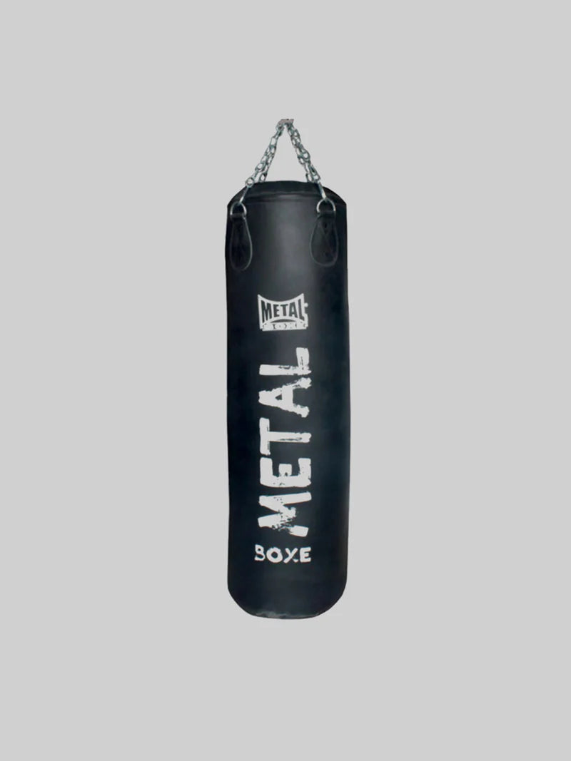Vista frontale del sacco da boxe Metal Boxe Heracles da 120 cm e 35 kg in pelle di bufalo nera
