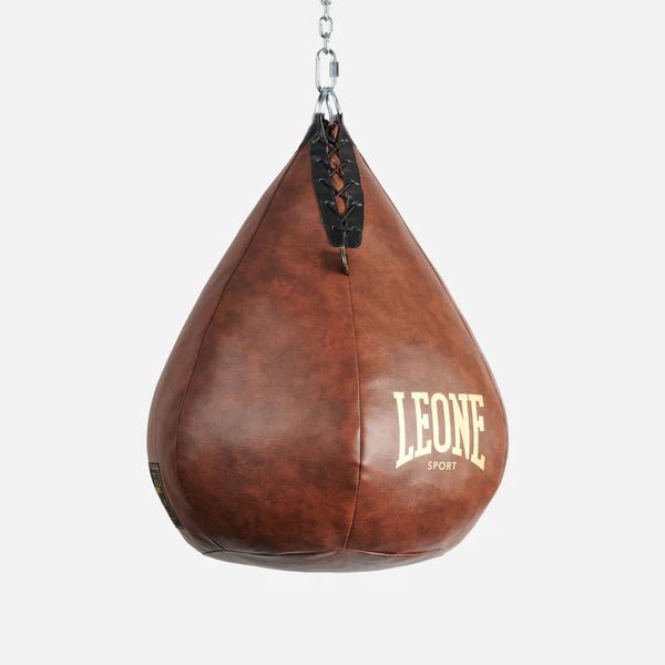 Widok z przodu torby Leone 1947 Mercurio Vintage w kształcie gruszki, wykonanej z brązowej skóry w stylu retro