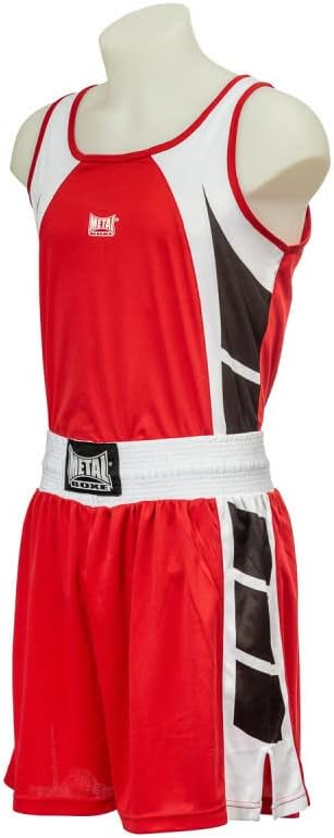 Vista frontale set boxe competition donna Metal Boxe rosso canotta e short