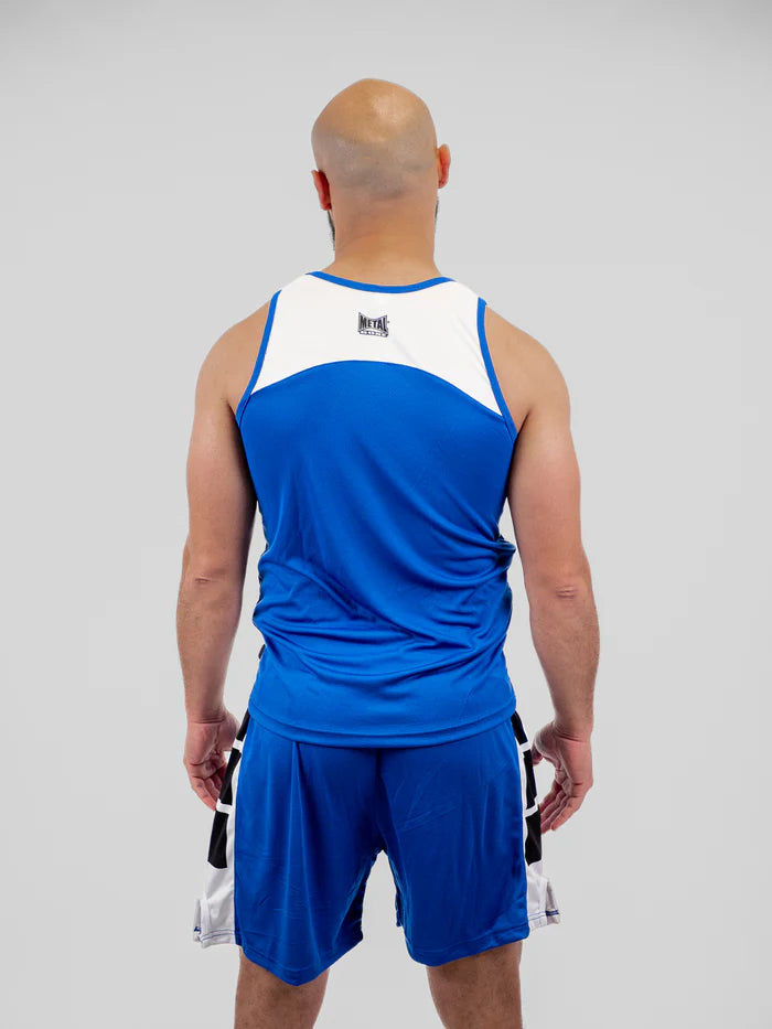 Vista posteriore divisa pugilato Metal Boxe blu per allenamento