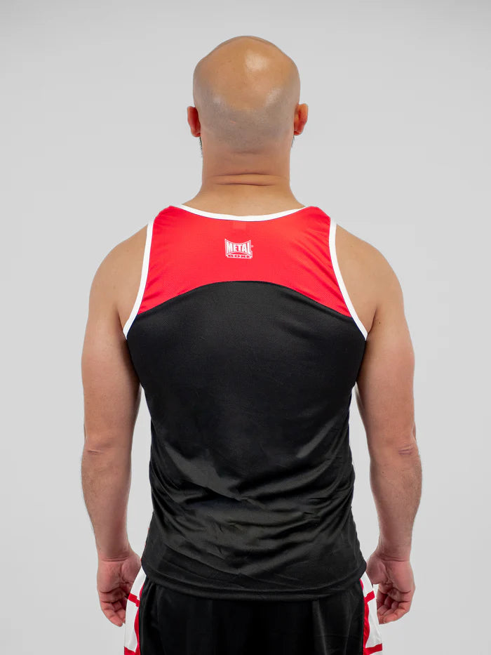 Vista posteriore divisa boxe nero Metal Boxe design professionale
