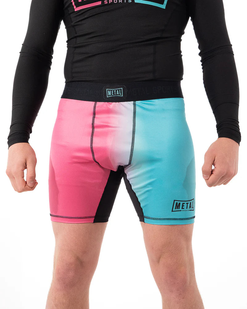 Shorts de compressão masculino com vista frontal principal Metal Boxing Miami Vibe cores brilhantes