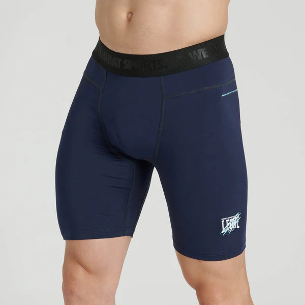 Vista frontale degli shorts compressivi Leone Primal Instinct blu