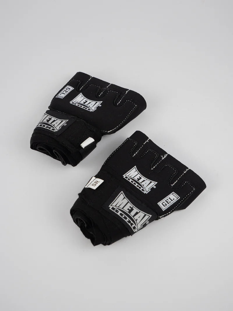 Paio di sottoguanti Metal Boxe Gel Shock neri con fasce da 3 metri integrate
