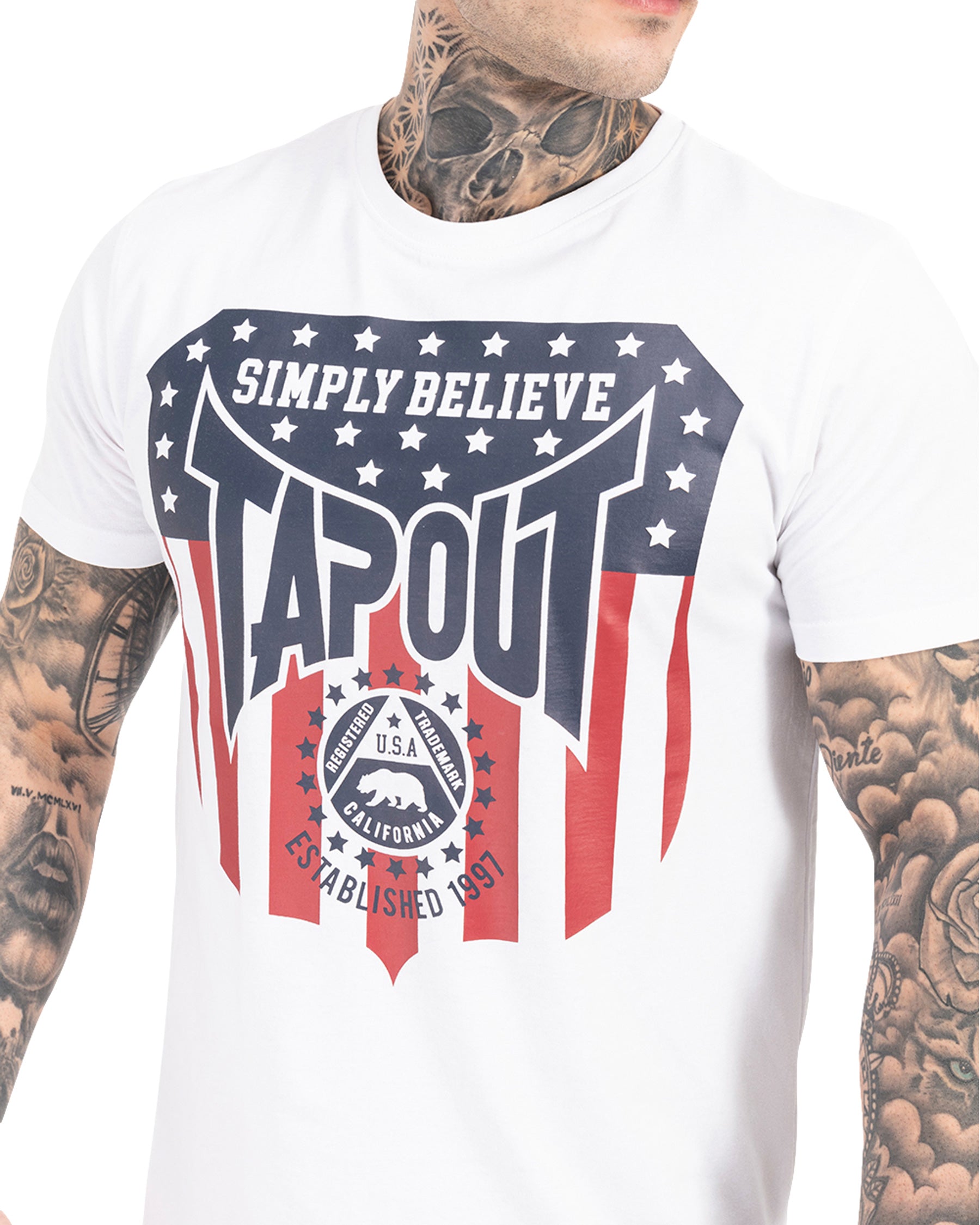TapouT T-Shirt Tapericano uomo bianco dettaglio logo fitness