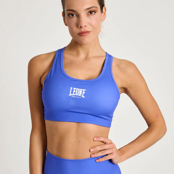 Vista frontale del top sportivo blu navy Leone Logo per allenamento funzionale