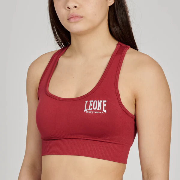 Vista frontale del top tecnico rosso Leone Logo Seamless