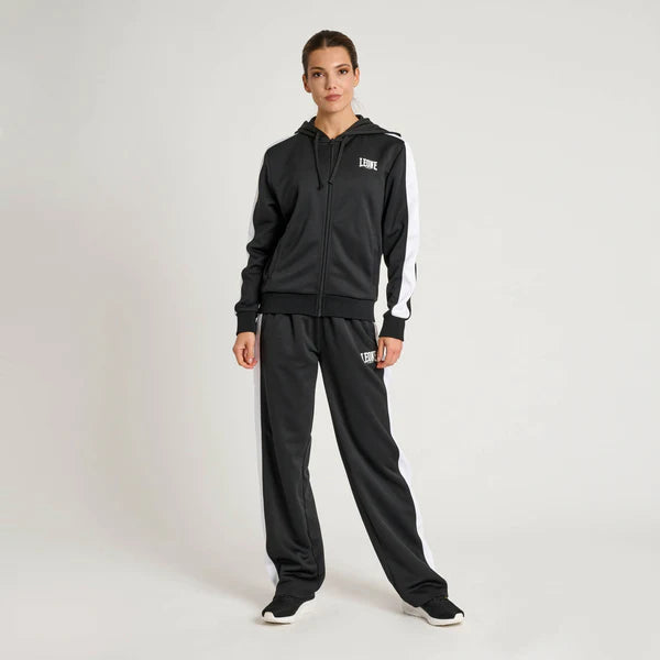 Vista frontale completa della tuta tecnica Leone Stripe donna colore nero